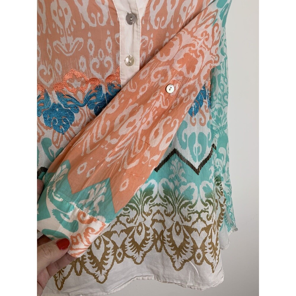 Chicos sz 2 L Beaded Boho Embroidered Light Knit Cotton Blouse top  (09) - Picture 7 of 12